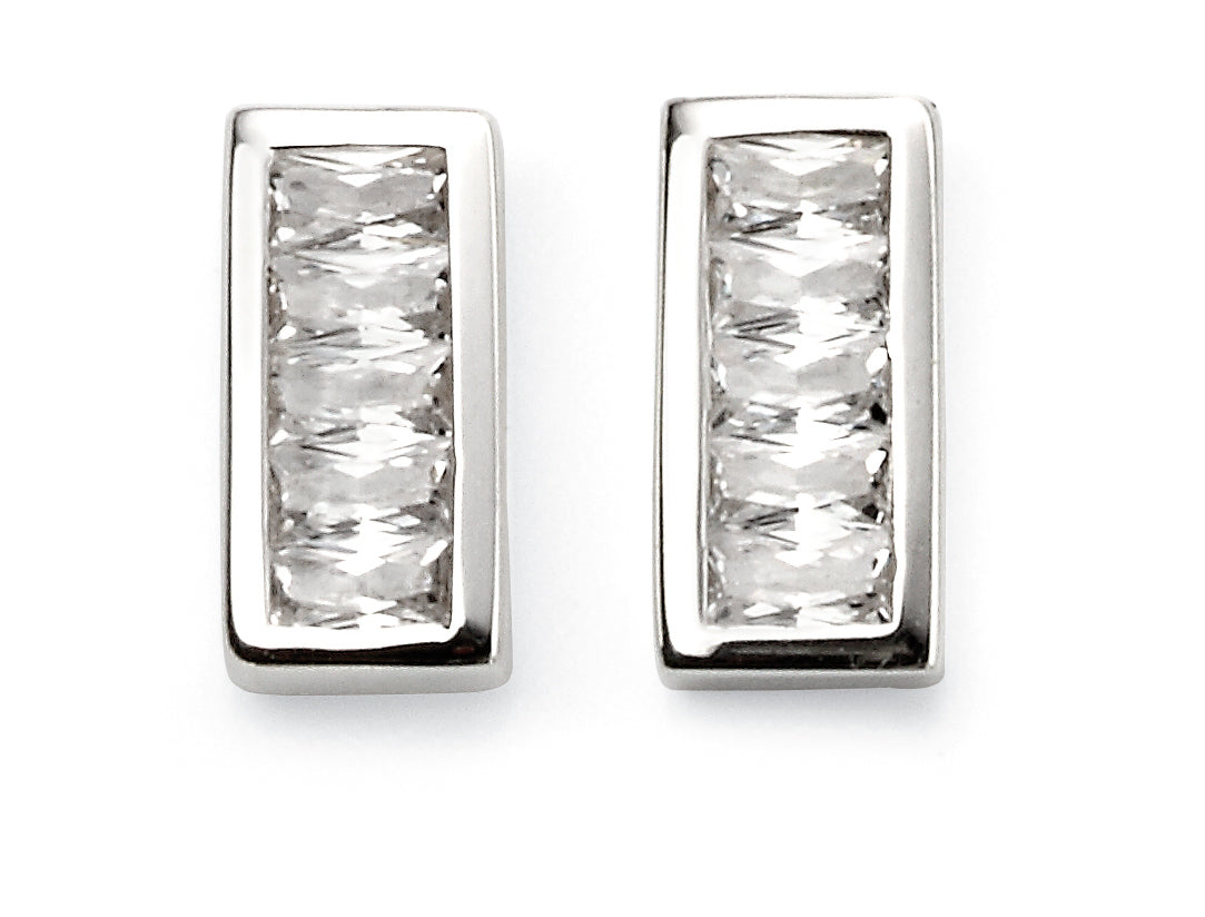 Channel Set Bar Stud Earrings With CZ