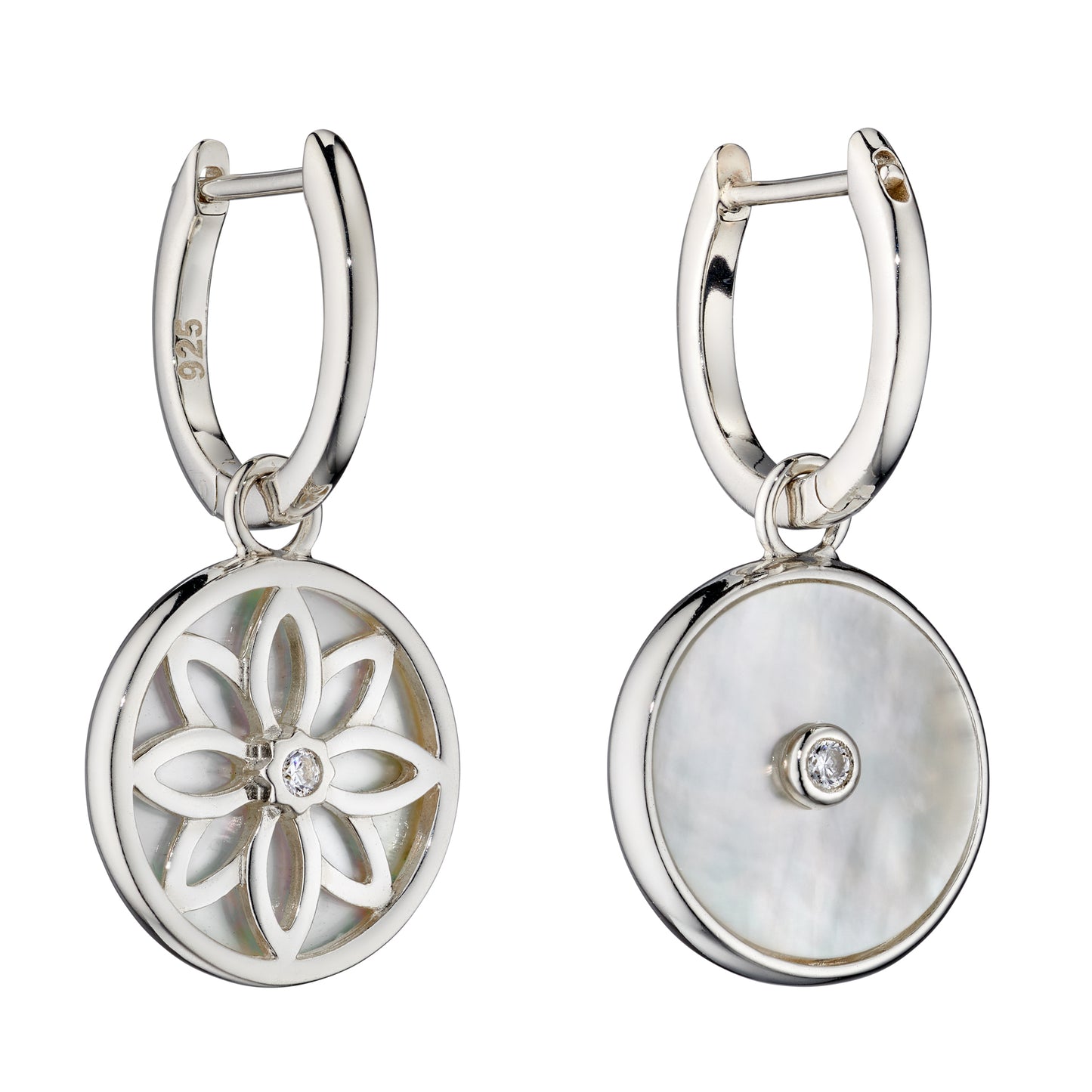 Double Sided Mother Of Pearl And CZ Assembled Hoops