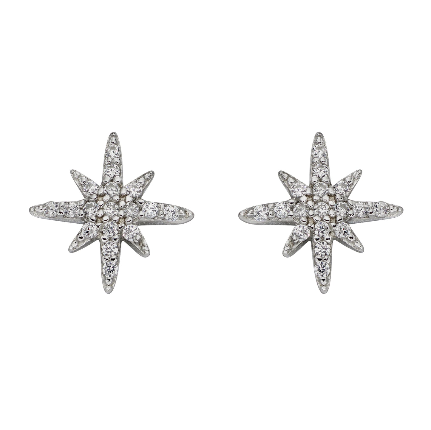 Pave Set CZ Starburst Stud Earrings