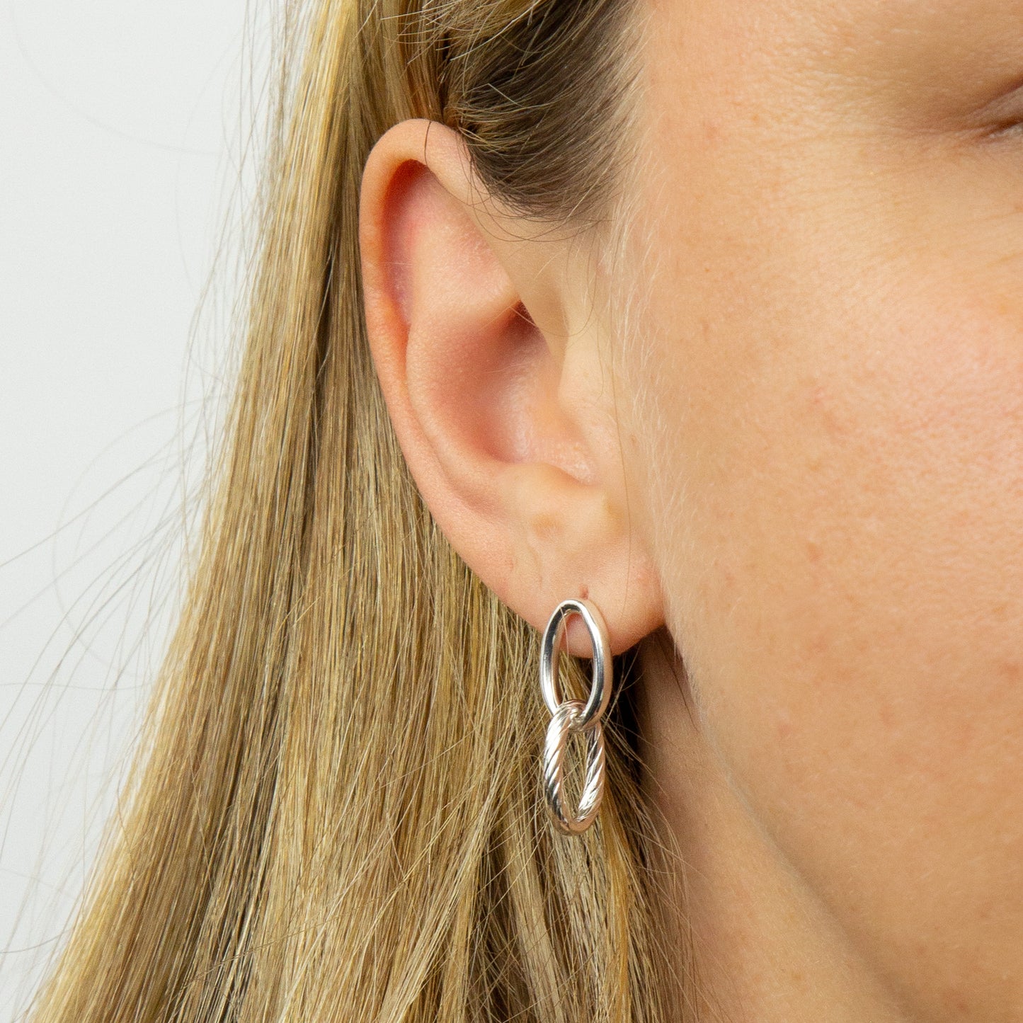 Textured Double Link Chain Drop Earrings