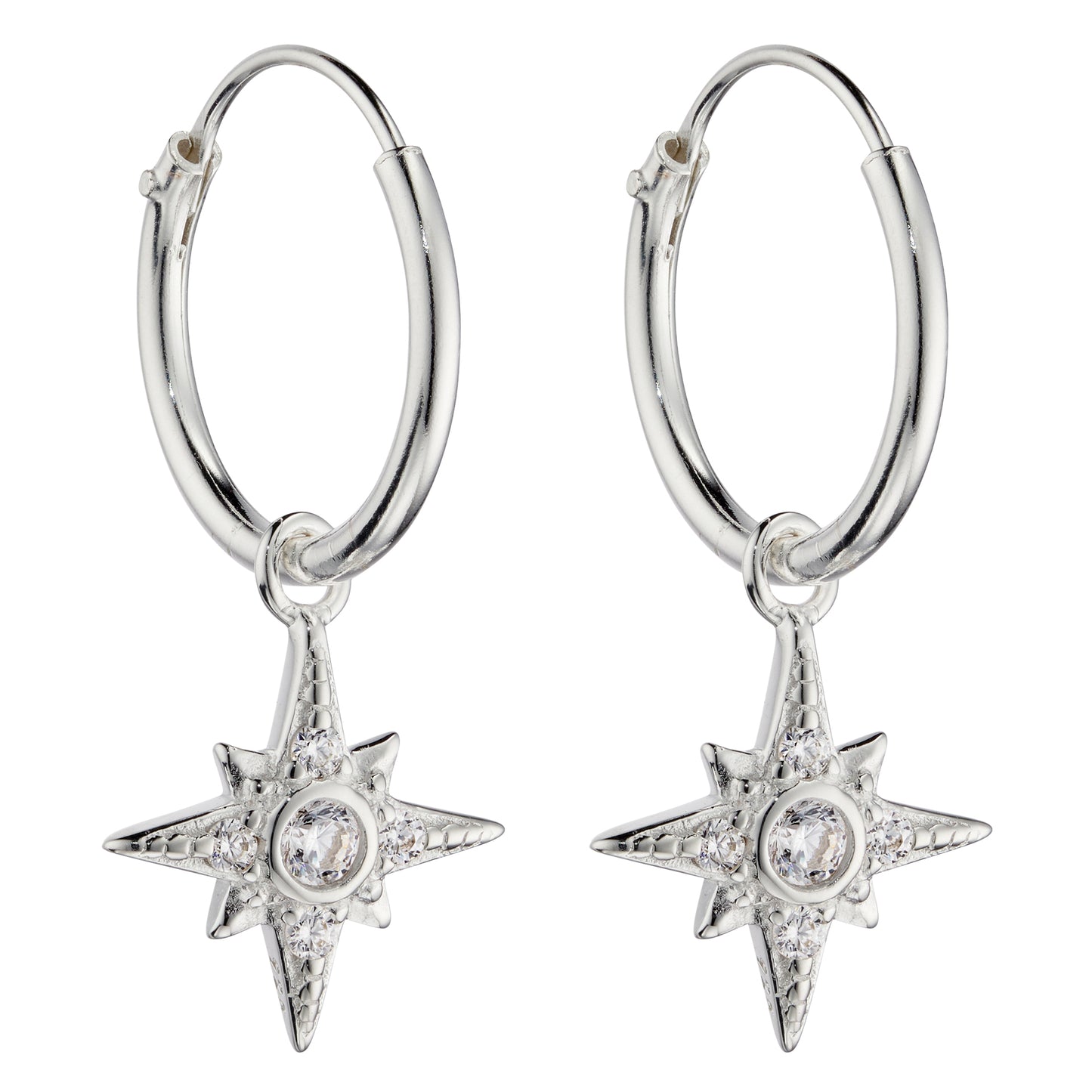 Pave Set CZ Starburst Assembled Hoop Earrings