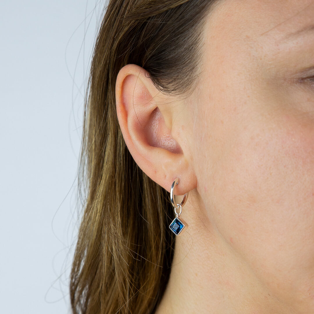 Square Kite Assembled Hoop Earrings With Montana Blue Crystal