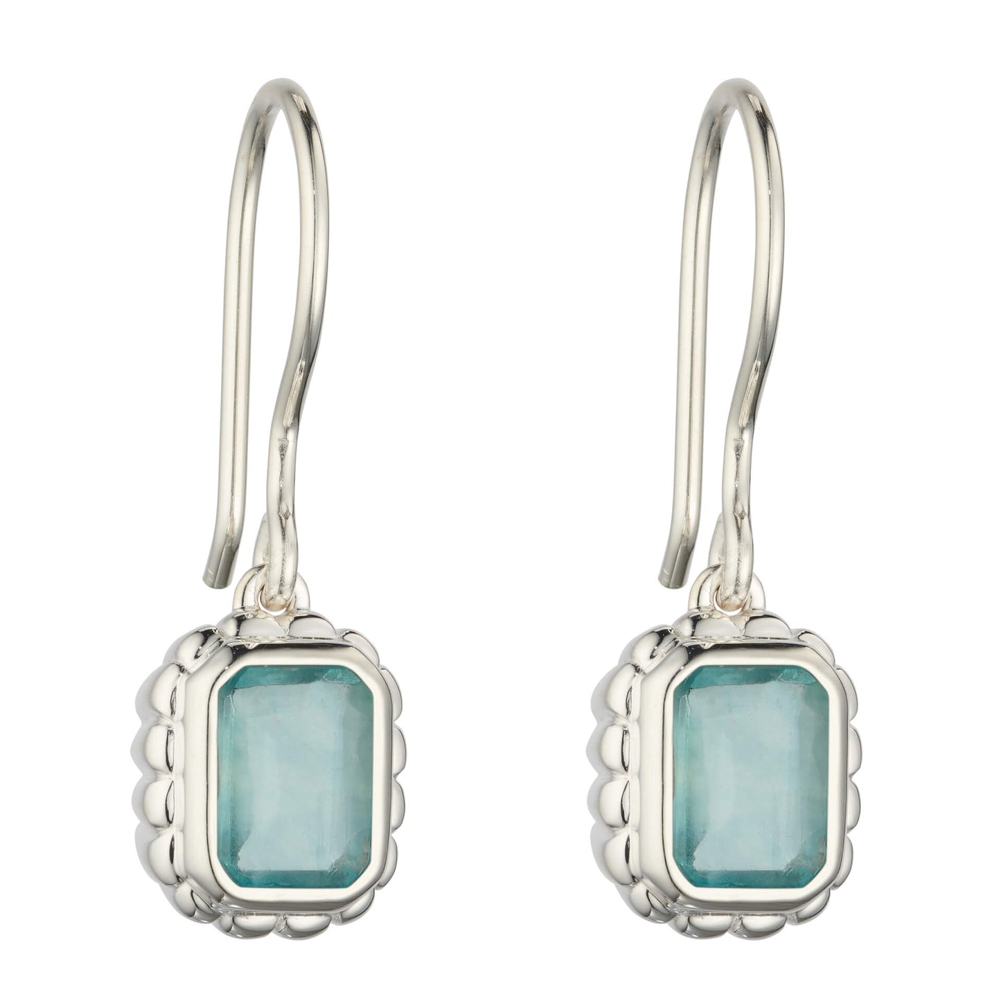 Curve Surround Emerald Cut Green Fluorite Drop Earrings