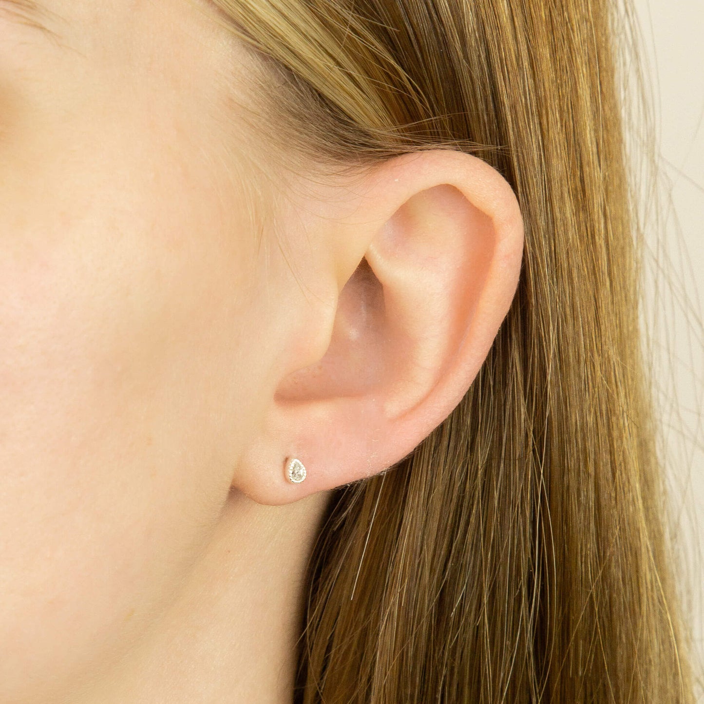 Recycled Silver Teardrop Stud Earrings With Rhodium Plating And CZ