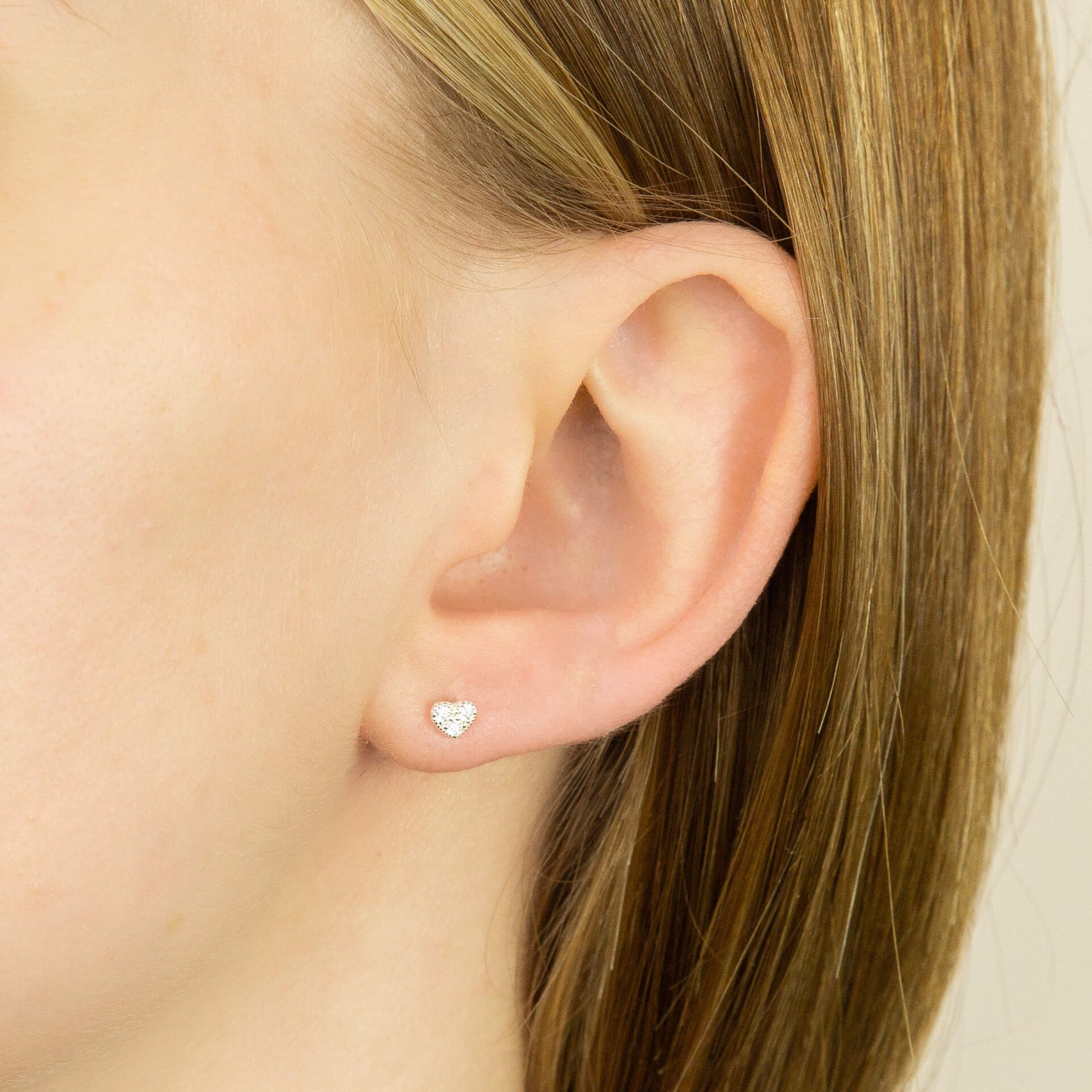 Recycled Silver Heart Stud Earrings With Rhodium Plating And CZ
