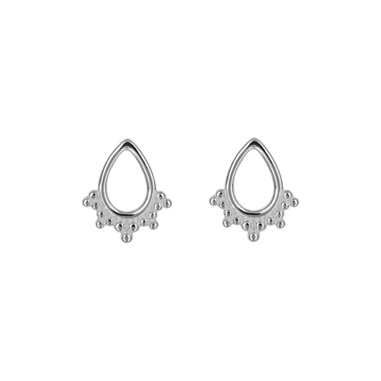 Recycled Silver Filigree Open Teardrop Stud Earrings With Rhodium Plating
