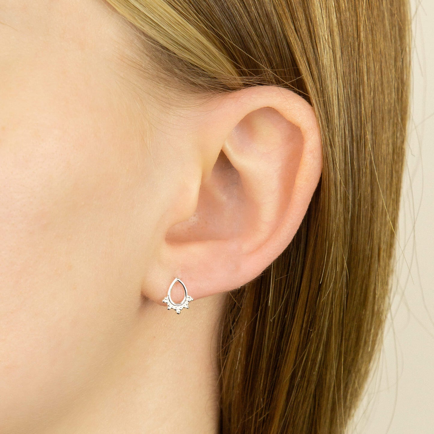 Recycled Silver Filigree Open Teardrop Stud Earrings With Rhodium Plating