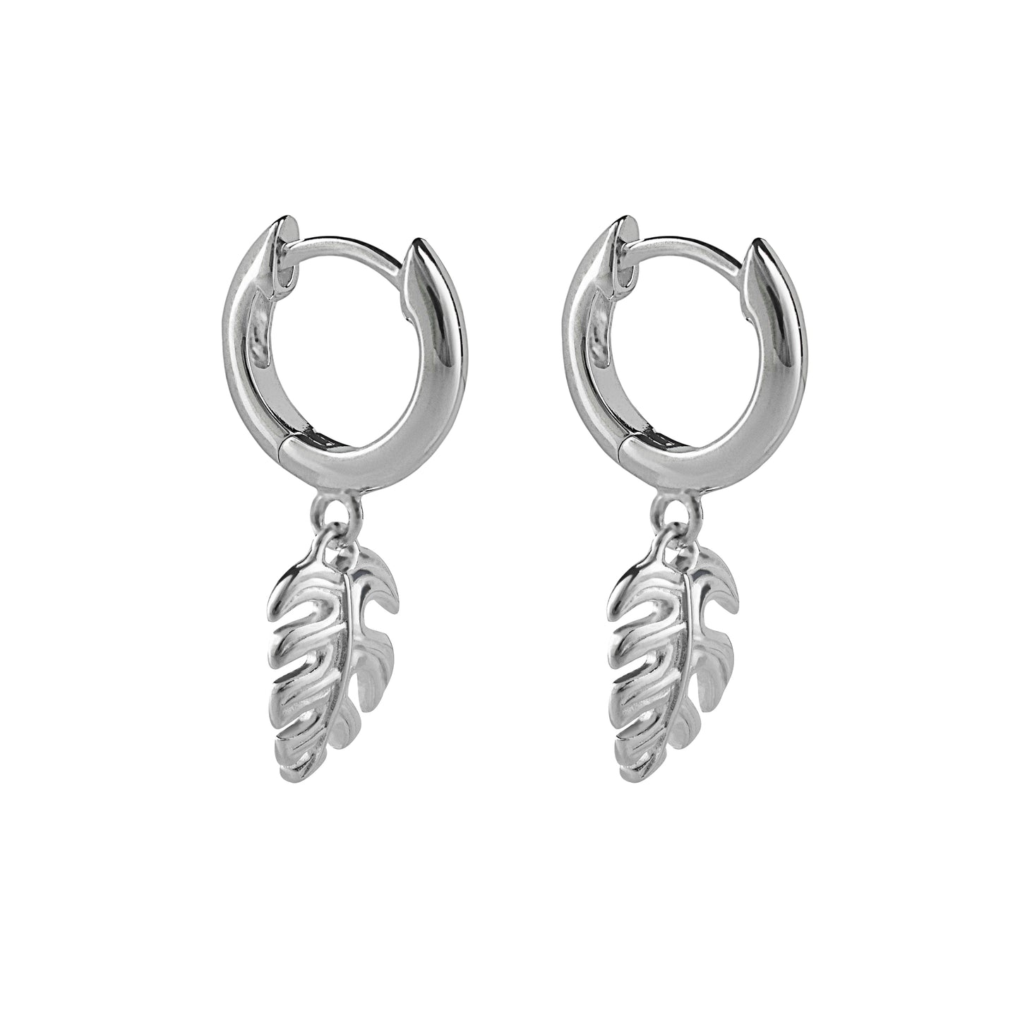 Recycled Silver Hoop Earrings With Palm Leaf Charm