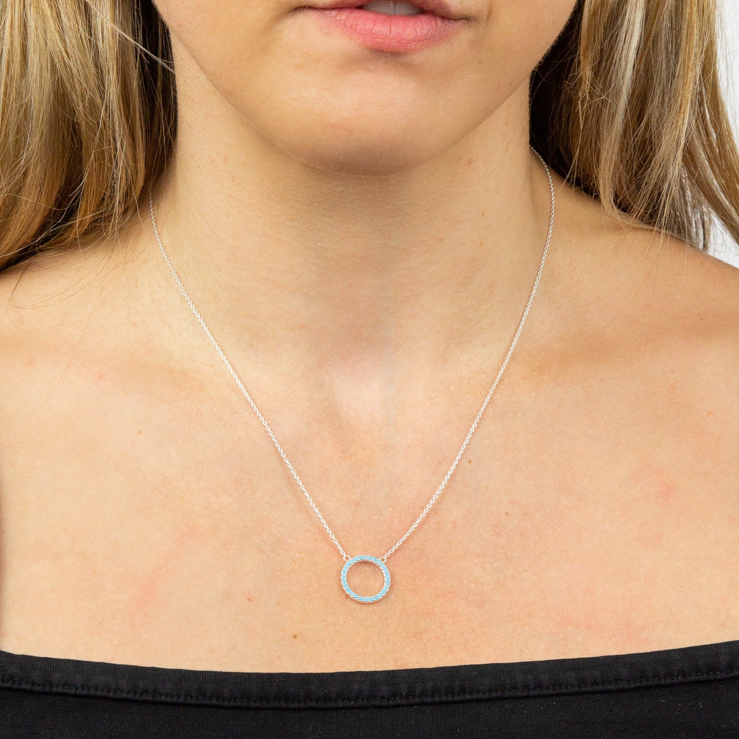 Pave Set Open Circle Necklace With Turquoise Crystal