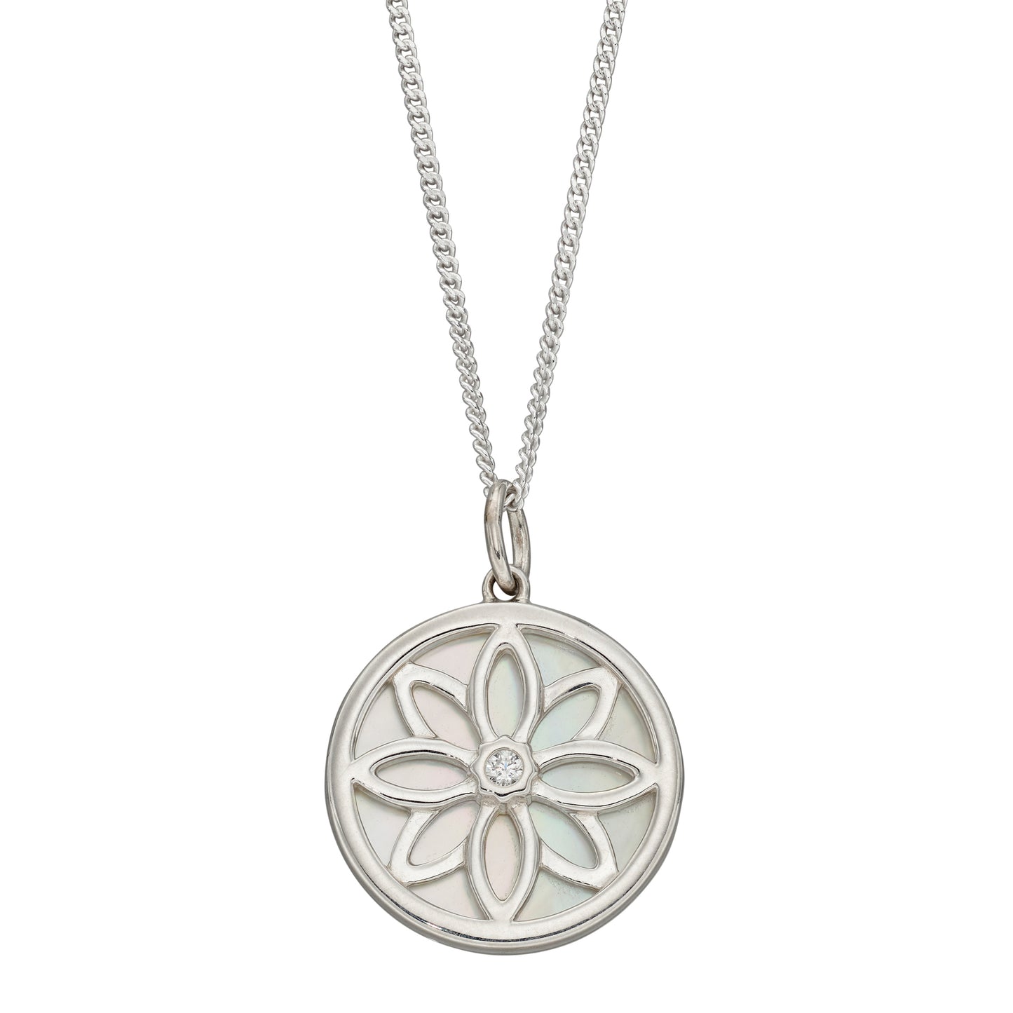 Double Sided Mother Of Pearl Disc Pendant With CZ