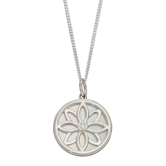 Double Sided Mother Of Pearl Disc Pendant With CZ