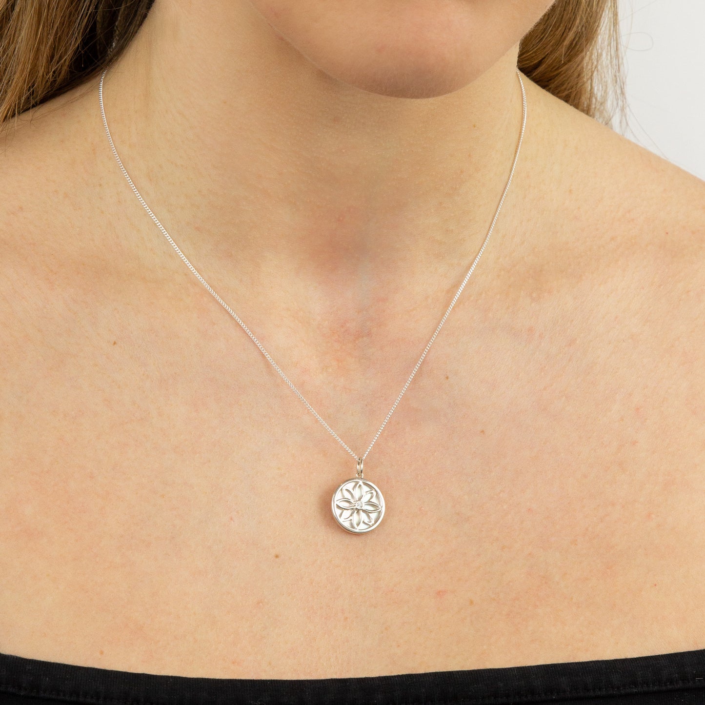 Double Sided Mother Of Pearl Disc Pendant With CZ