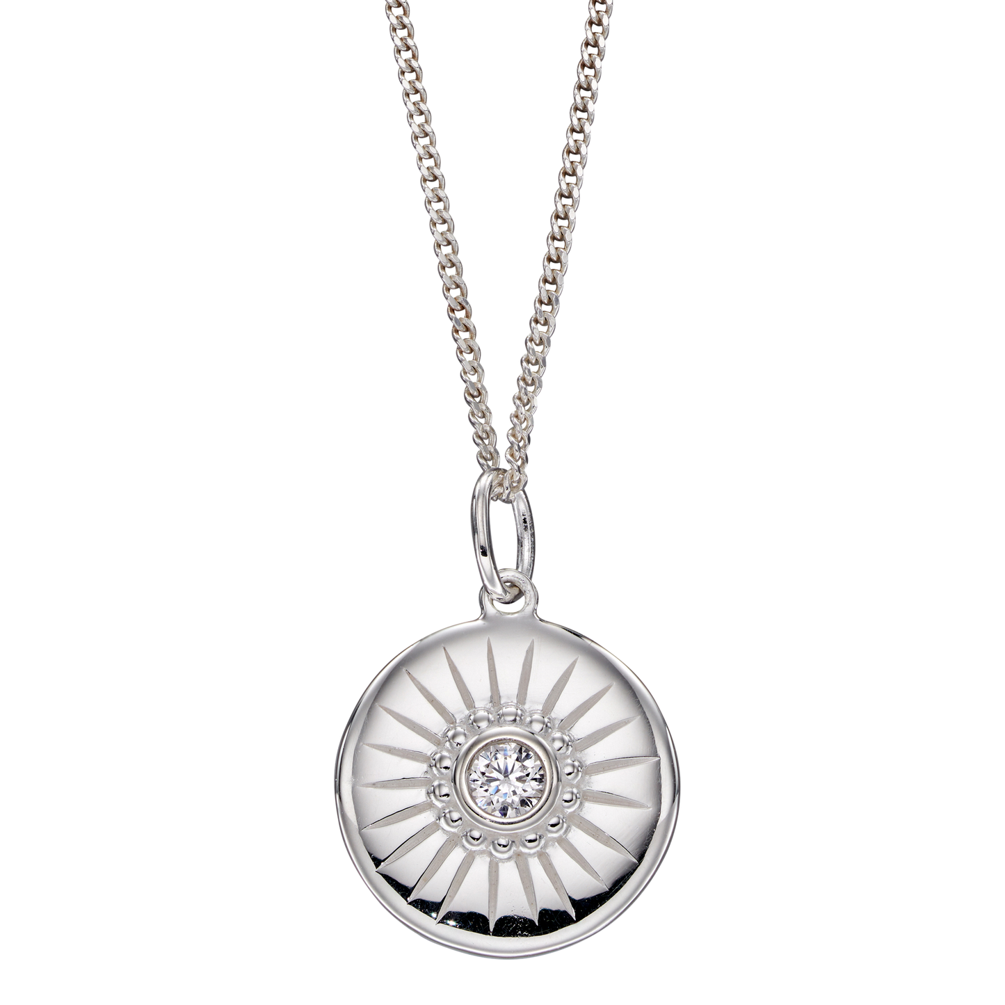 Diamond Cut Disc Pendant With CZ