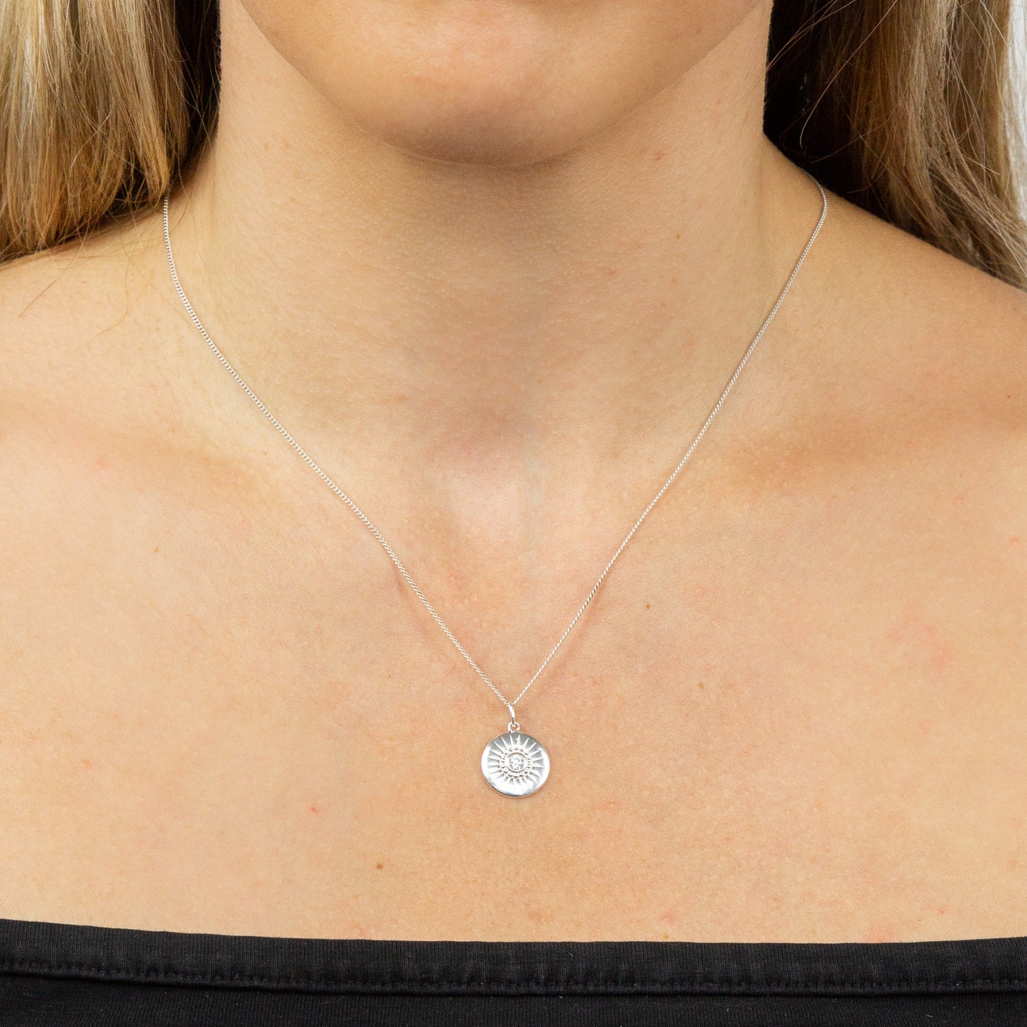 Diamond Cut Disc Pendant With CZ