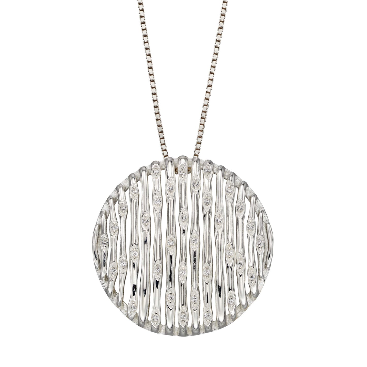 Bamboo Stem Round Pendant With CZ