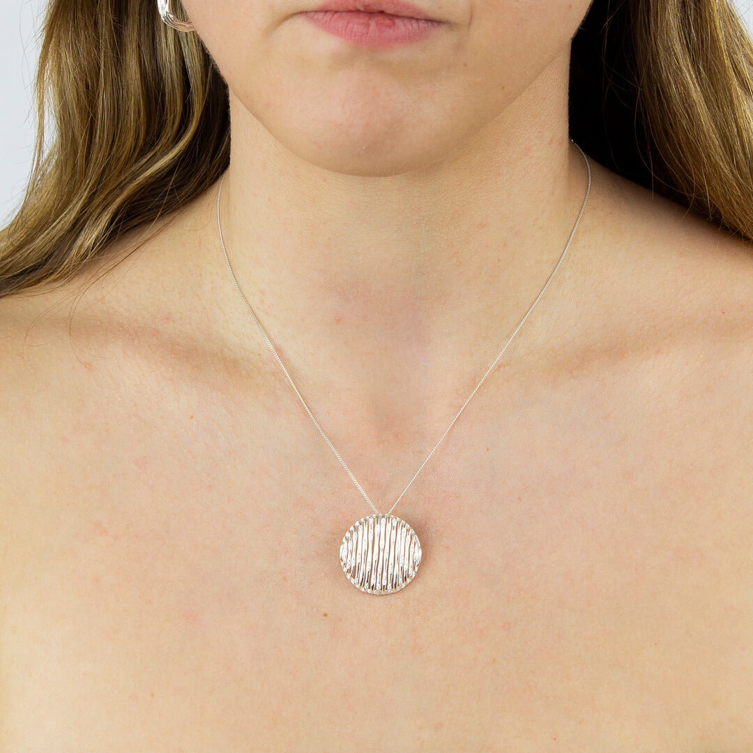 Bamboo Stem Round Pendant With CZ