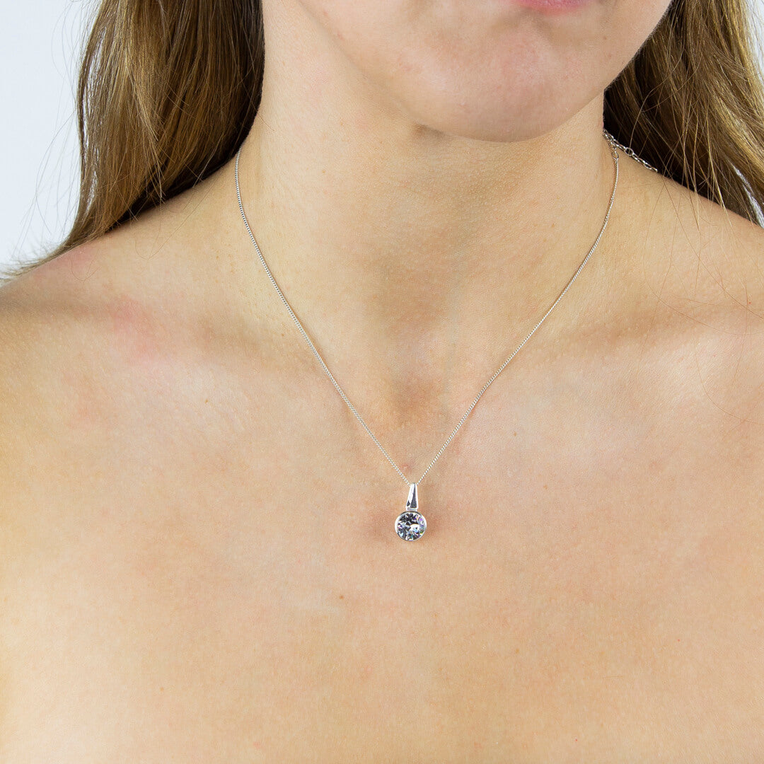 Pillar Round Drop Pendant With Clear Crystal