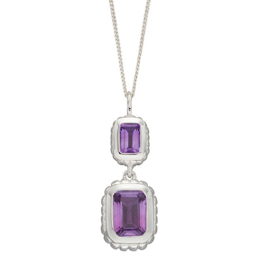 Curve Surround Emerald Cut Brazilian Amethyst Double Drop Pendant