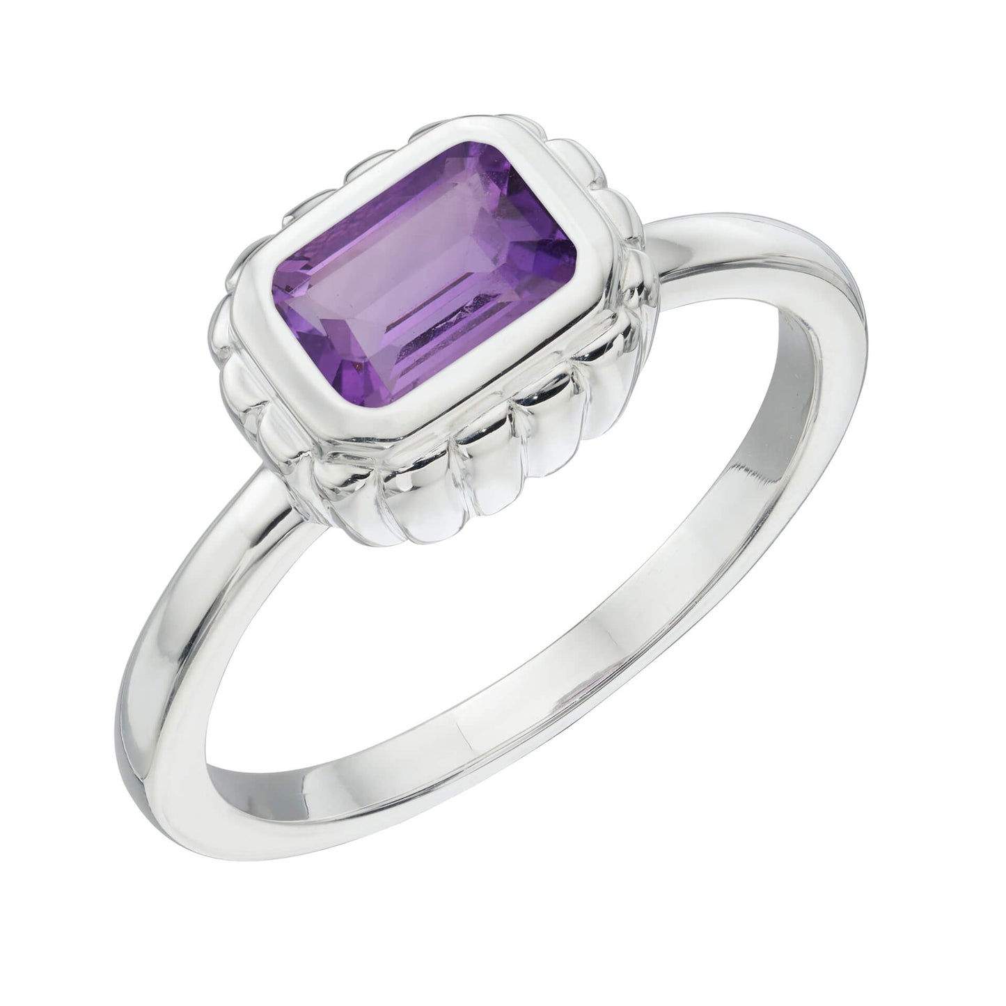 Curve Surround Emerald Cut Brazilian Amethyst Ring