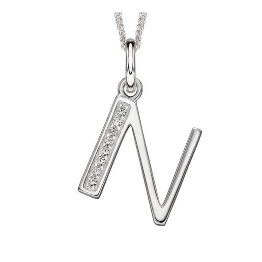 Art Deco N Initial Pendant With CZ