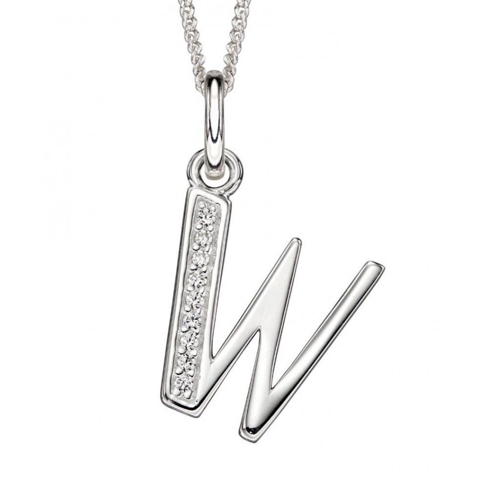 Art Deco W Initial Pendant With CZ