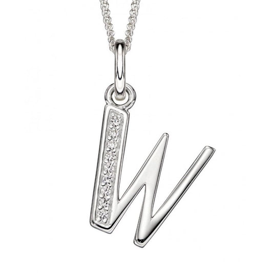 Art Deco W Initial Pendant With CZ