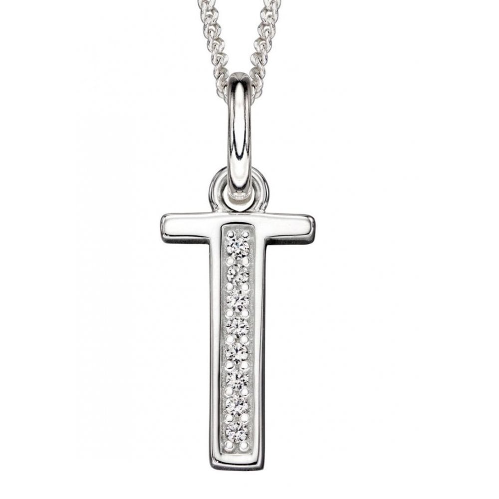 Art Deco T Initial Pendant With CZ