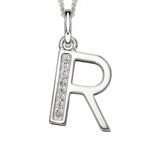 Art Deco R Initial Pendant With CZ