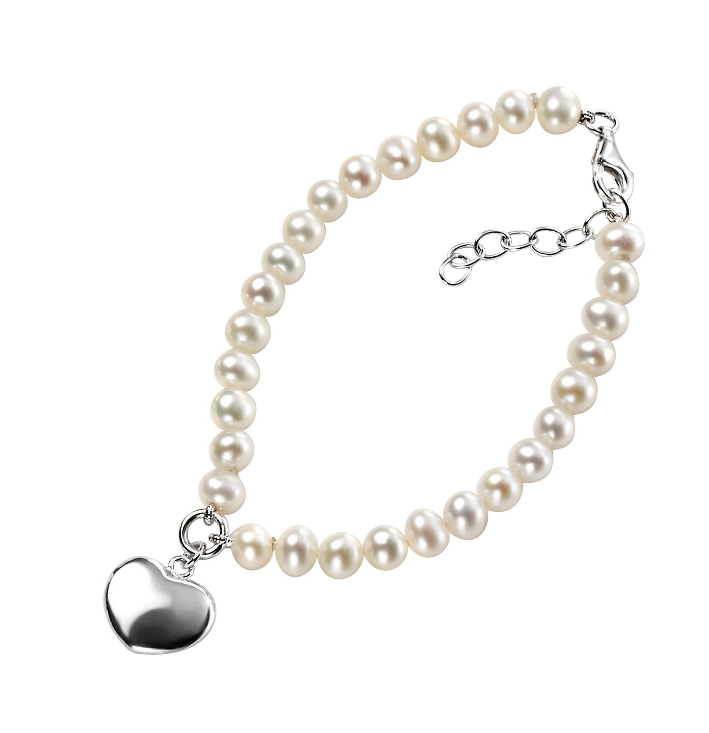 Freshwater Pearl And Puff Heart Bracelet 18-21cm