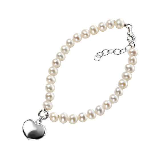 Freshwater Pearl And Puff Heart Bracelet 18-21cm