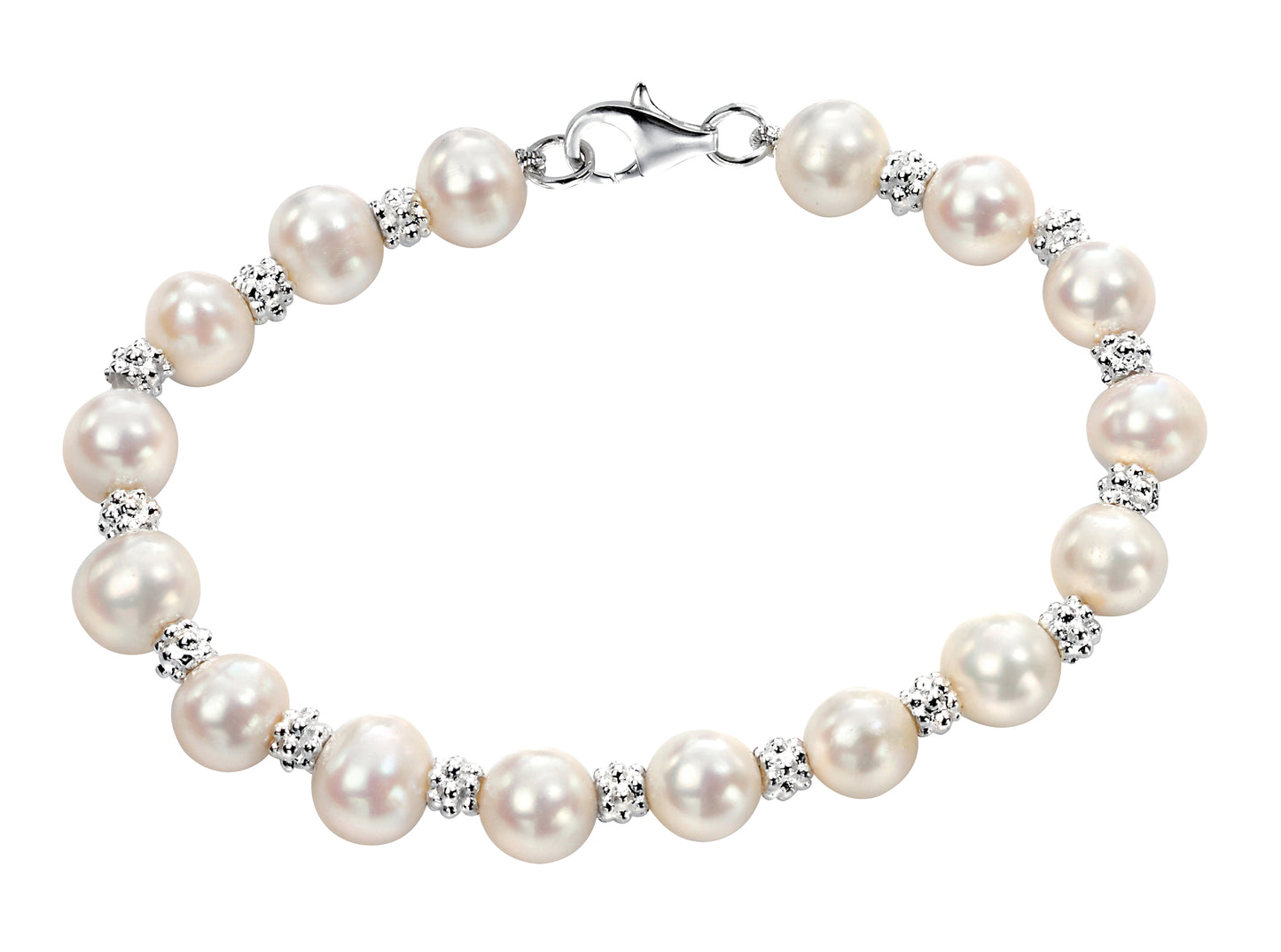 Freshwater Pearl And Textured Bead Bracelet 19cm