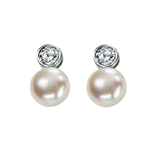 Fresh Water Pearl And CZ Earrings