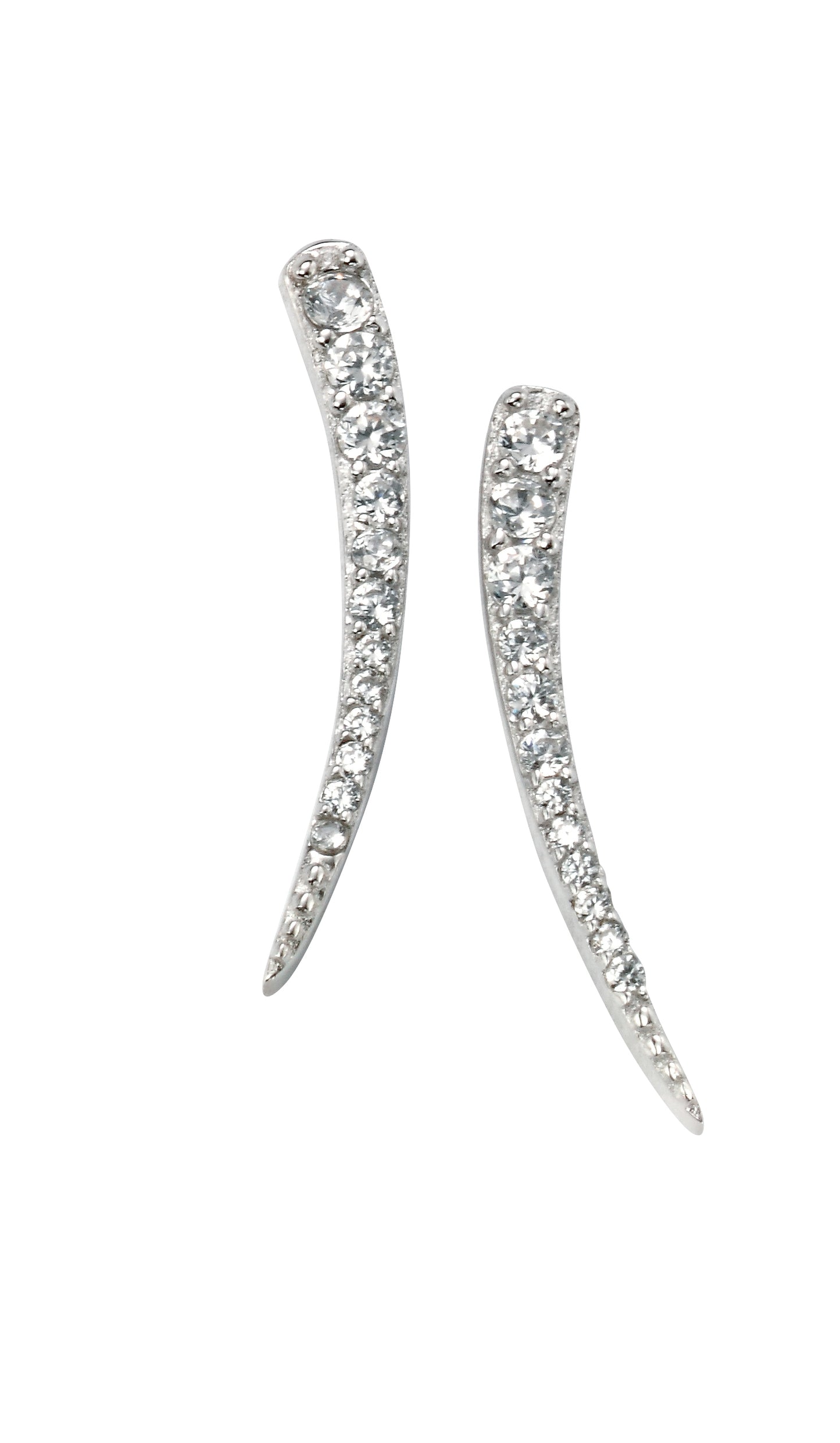 Rhodium Plated Curved Bar Earrings With CZ