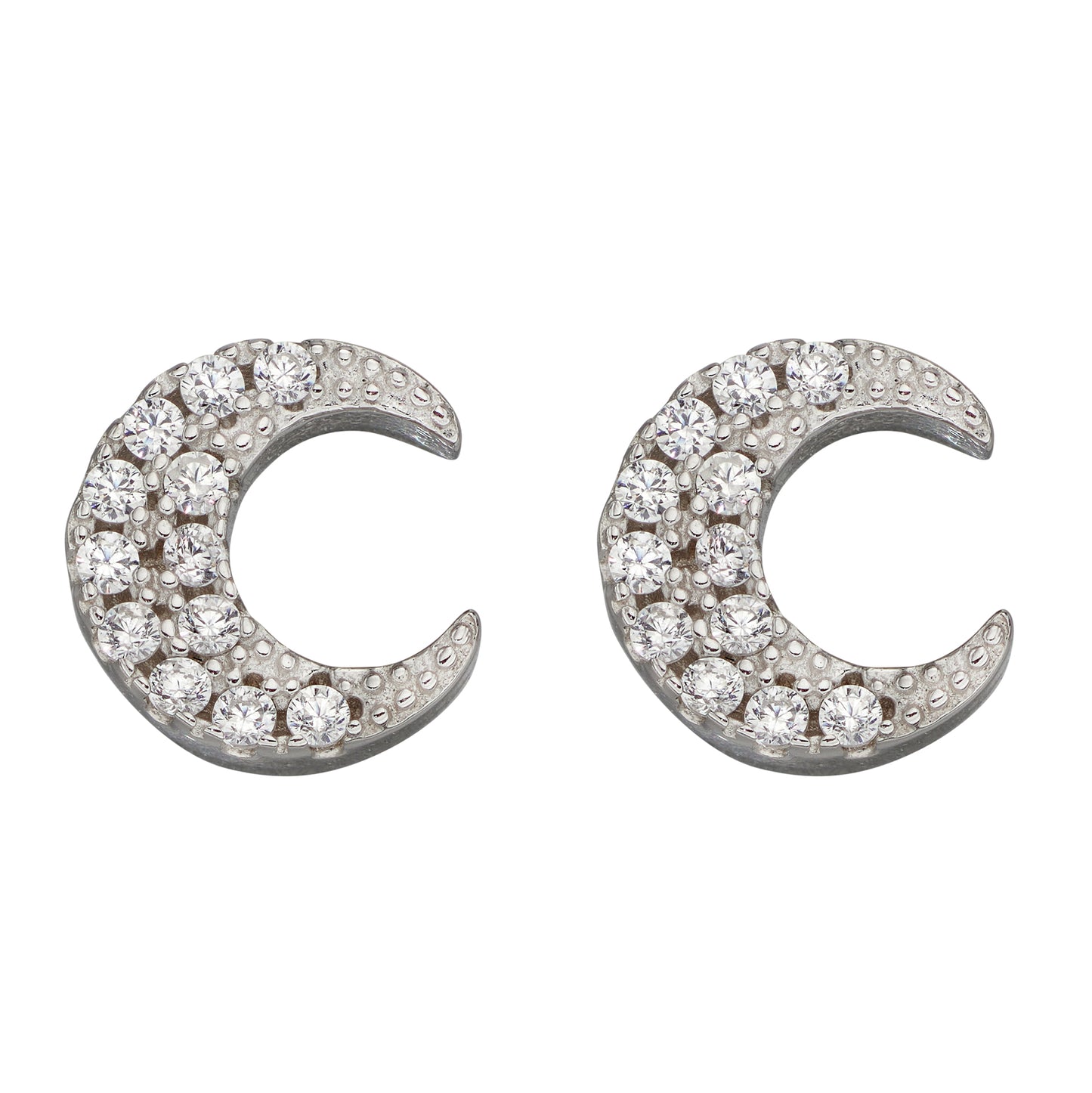 Crescent Moon Stud Earrings With CZ