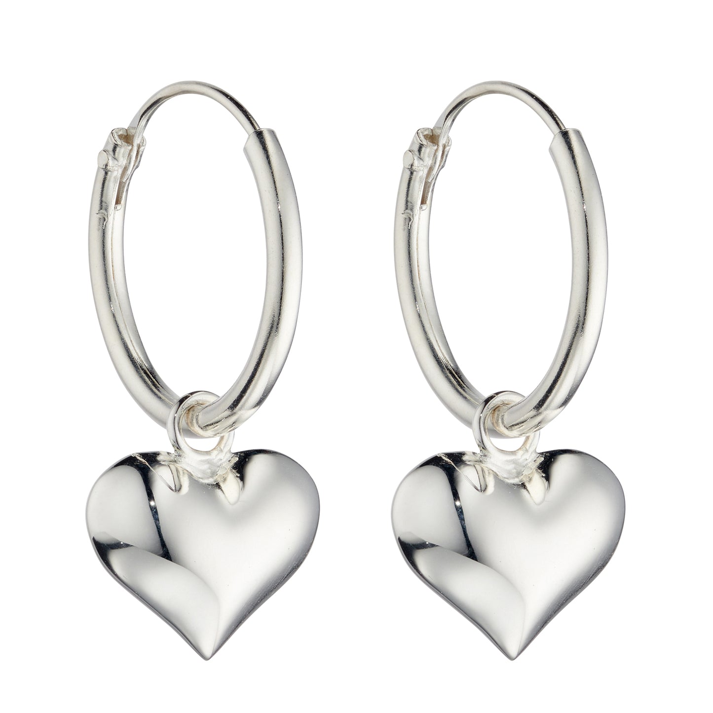 Puffed Heart Charm Assembled Hoop Earrings