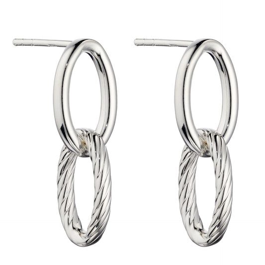 Textured Double Link Chain Drop Earrings