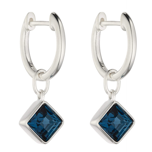 Square Kite Assembled Hoop Earrings With Montana Blue Crystal