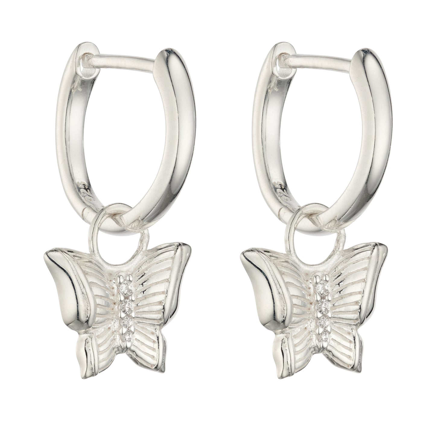 Butterfly Assembled Hoop Earrings With CZ (
