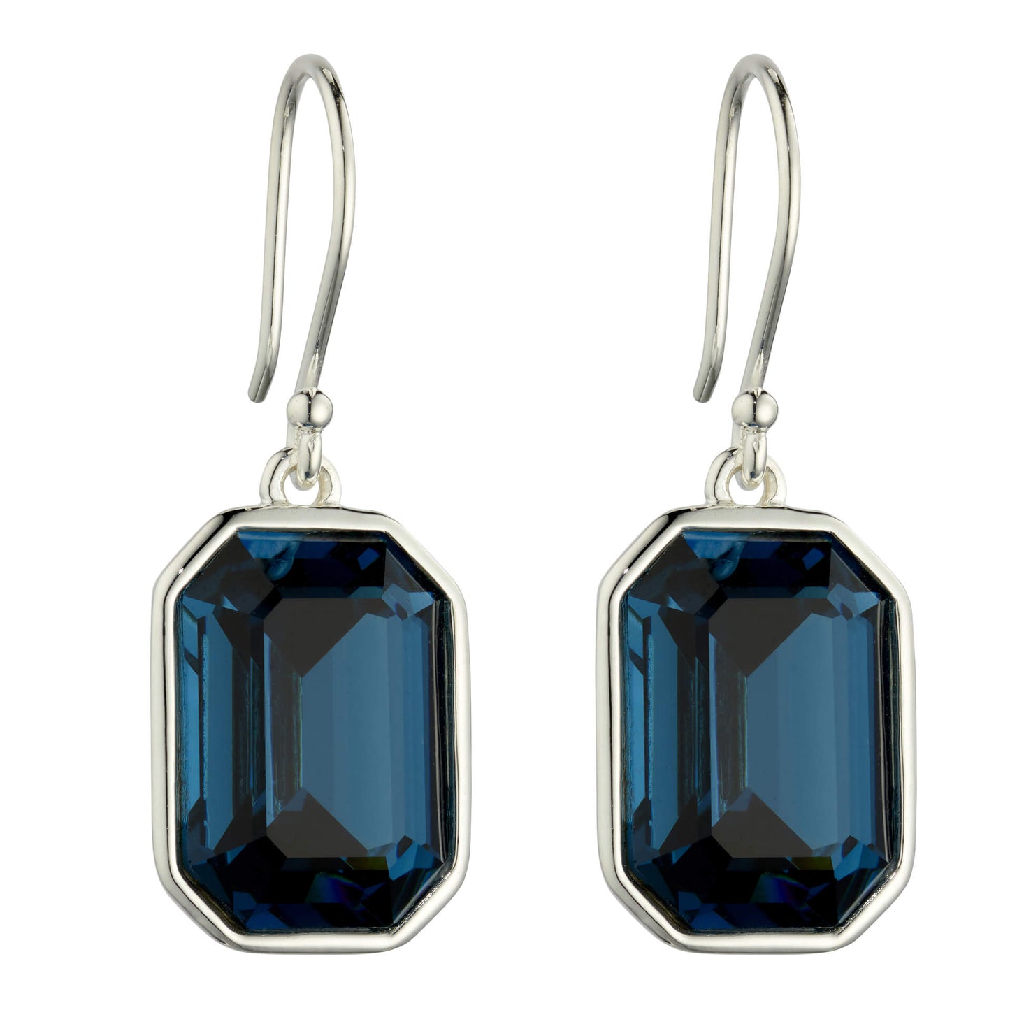 Elongated Octagon Drop Earrings With Montana Blue Crystal