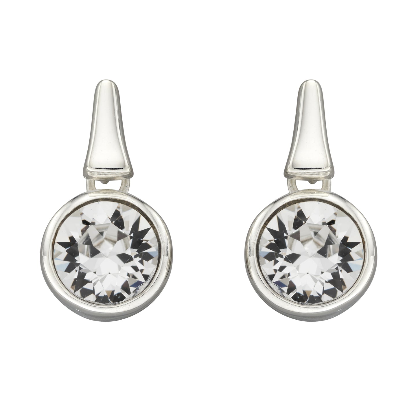 Pillar Round Drop Earrings With Clear Crystal