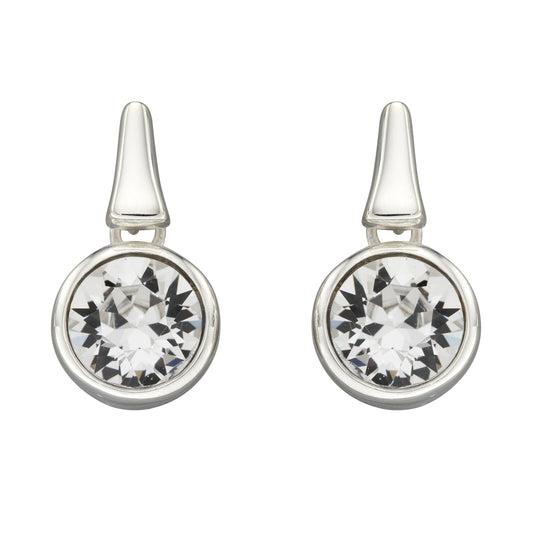 Pillar Round Drop Earrings With Clear Crystal