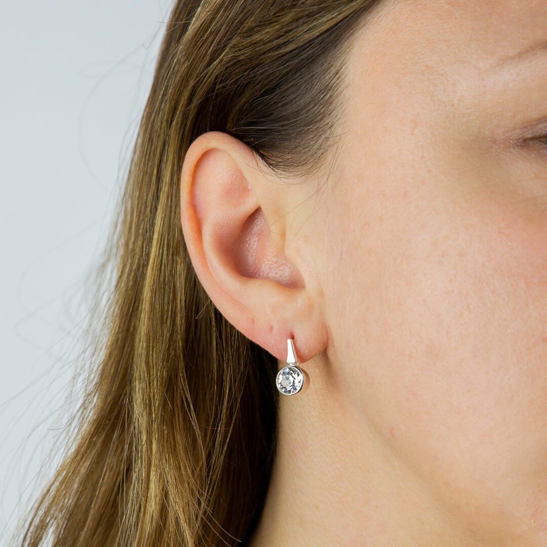 Pillar Round Drop Earrings With Clear Crystal