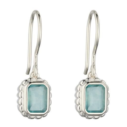 Curve Surround Emerald Cut Green Fluorite Drop Earrings