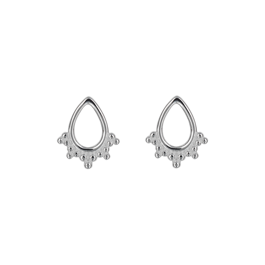 Recycled Silver Filigree Open Teardrop Stud Earrings With Rhodium Plating