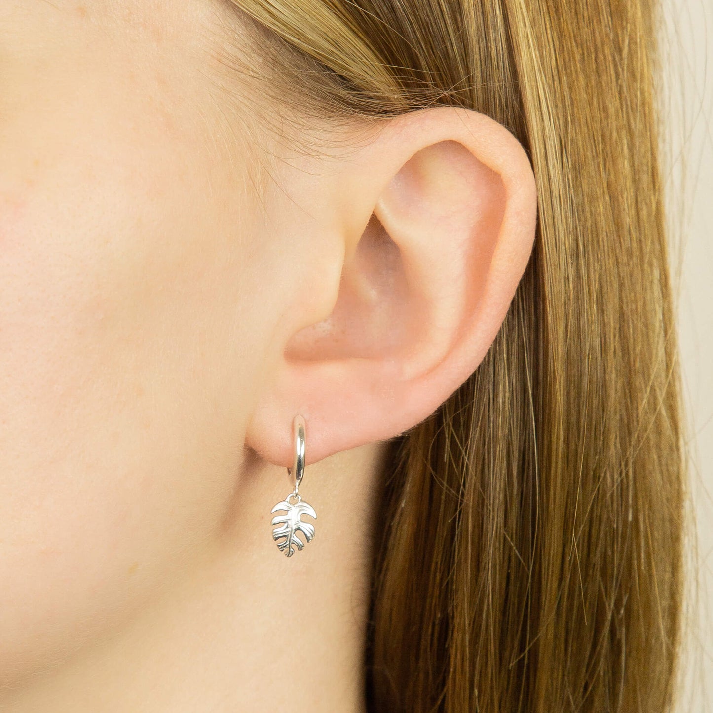 Recycled Silver Hoop Earrings With Palm Leaf Charm