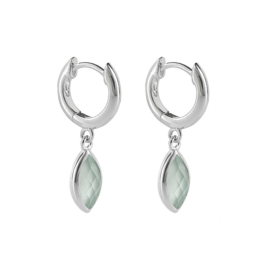 Recycled Silver Hoop Earrings With Marquise Blue Chalcedony Charm