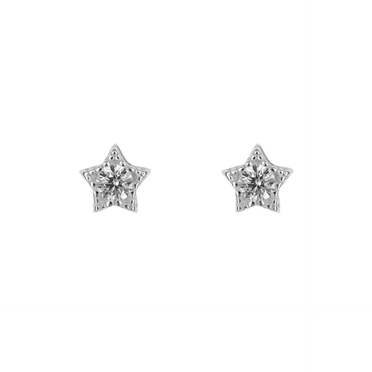 Recycled Silver Star Stud Earrings With Rhodium Plating And CZ