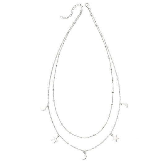 Star And Moon Double Row Necklace