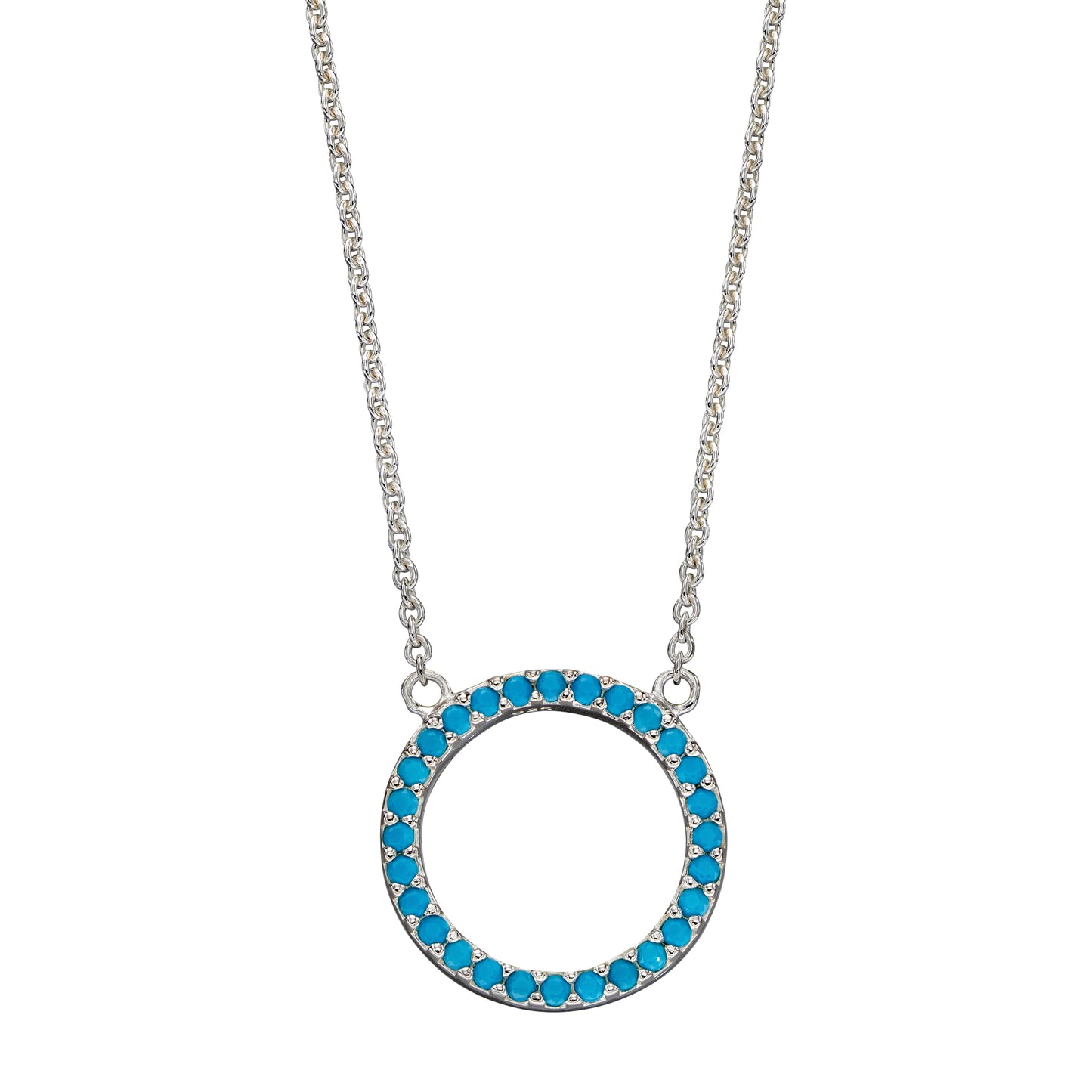 Pave Set Open Circle Necklace With Turquoise Crystal