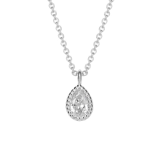 Recycled Silver Teardrop Necklace With Rhodium Plating And CZ